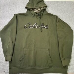 Cabela's‎ Hoodie Pullover XLT Olive Green Camo Logo Gorpcore Hunting Outdoors